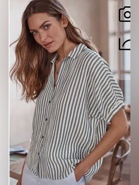 J Jill Striped Button-Up Shirt - Blue & White